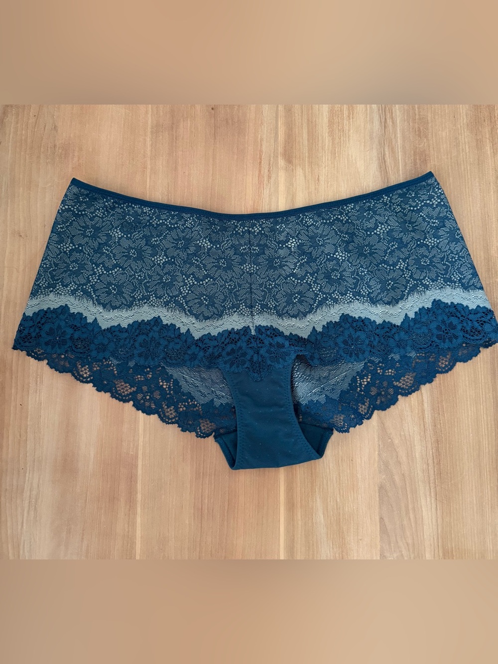 Wacoal Basic Benefits Boyshort Panty 845290 NWOT Teal Blue Lace 6 Medium